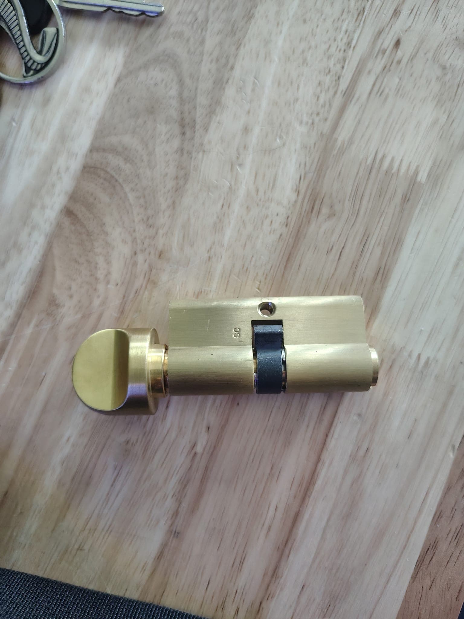 Euro cylinder lock being repaired